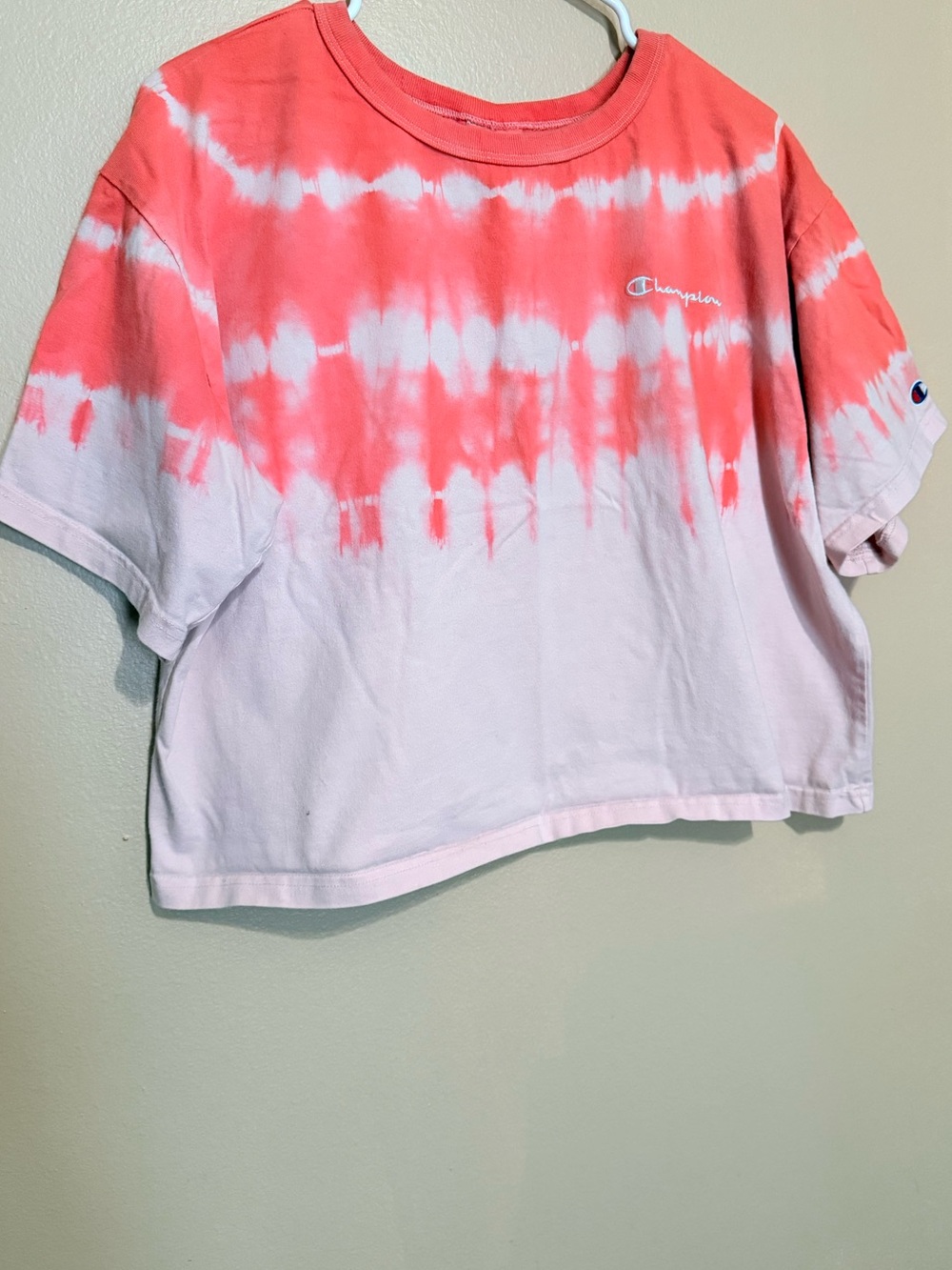 Champion Coral and White Tie-Dye Crop Tee